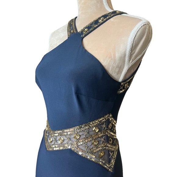Betsy Adams Navy Gold Grecian Gown - Picture 8 of 16
